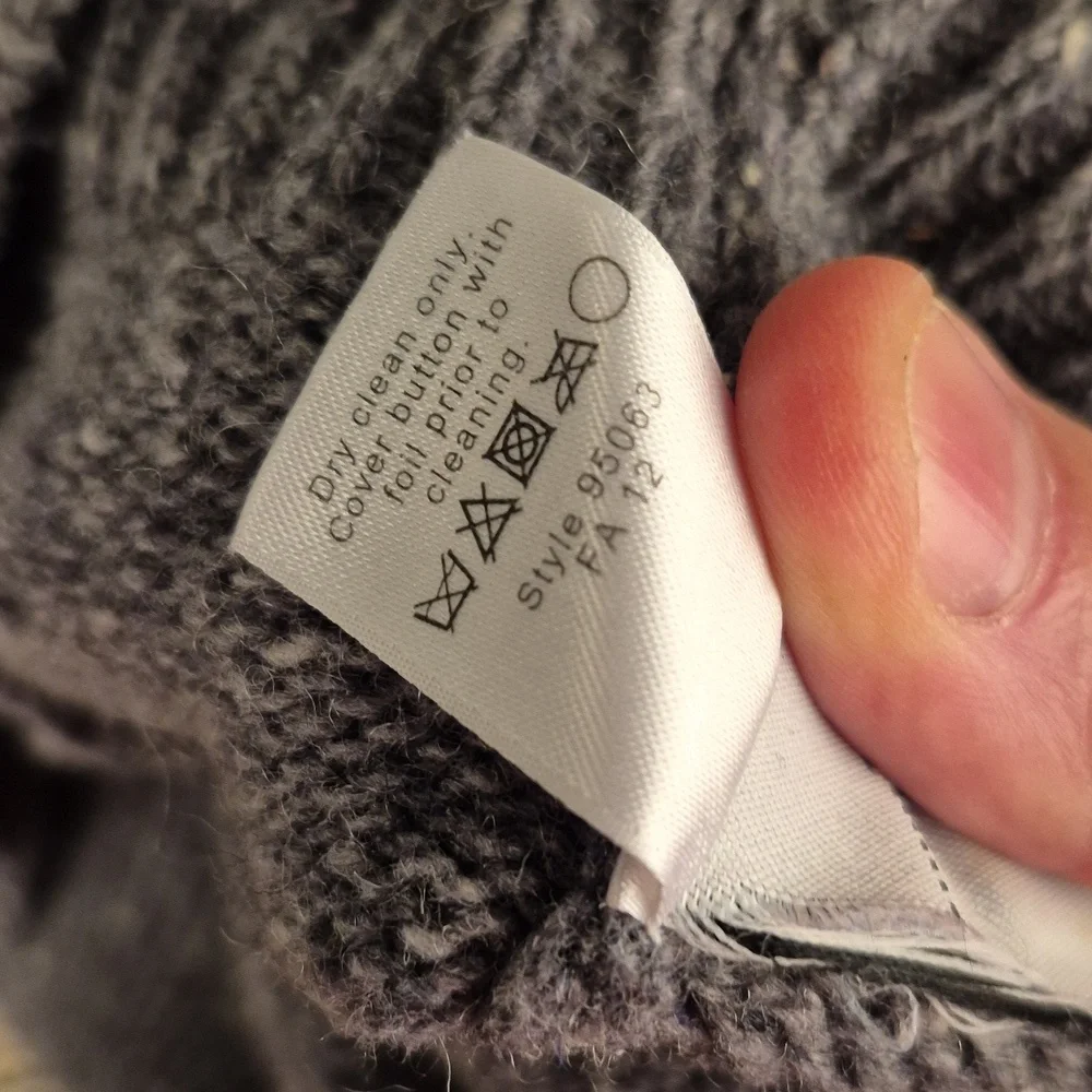 J CREW Grey Weave Knit Wool Blend Leather Buttons Mens M Cardigan Shawl‎ Sweater